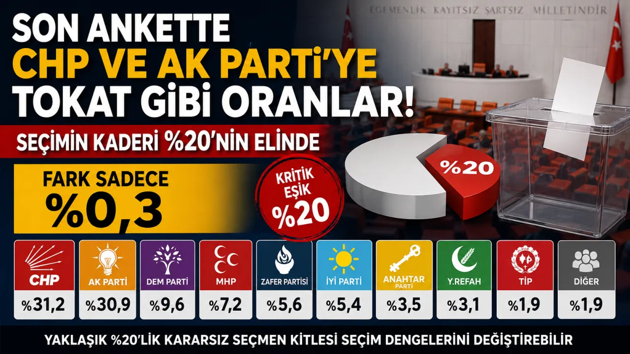 Yeni Ankette CHP ve AK Parti Başa Baş: Seçim Dengesi %20’lik Kitleye Bağlı