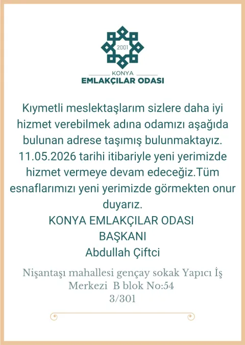 Konya Emlakçılar Odası Yeni Hizmet Binasına Taşındı