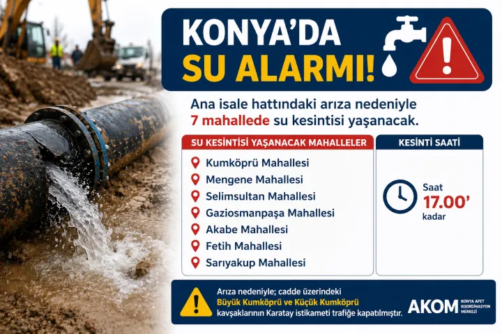 Ana Boru Patladı! Konya’da 7 Mahallede Su Kesintisi Bekleniyor