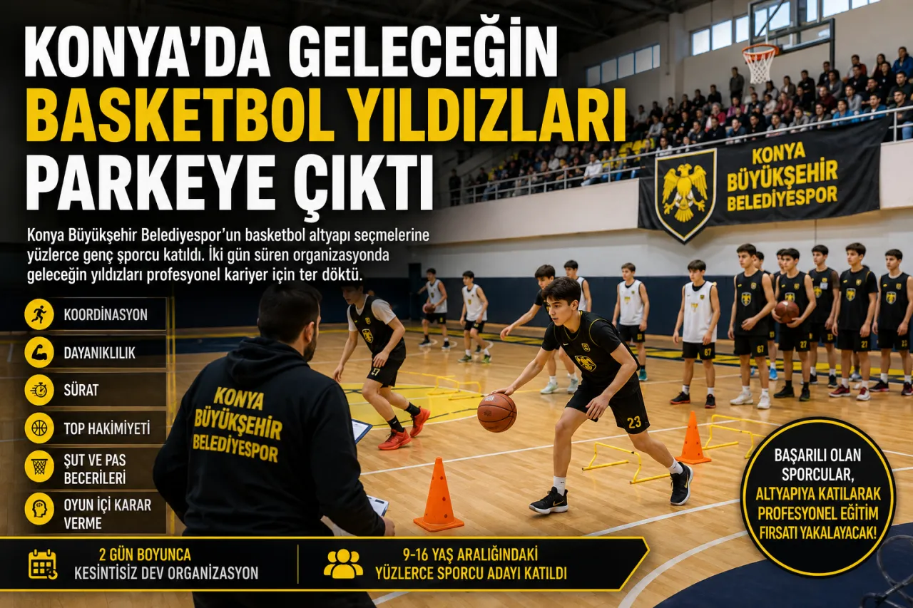 Konya'da Basketbol Seçmelerine Yoğun İlgi: Geleceğin Yıldızları Parkede Ter Döktü
