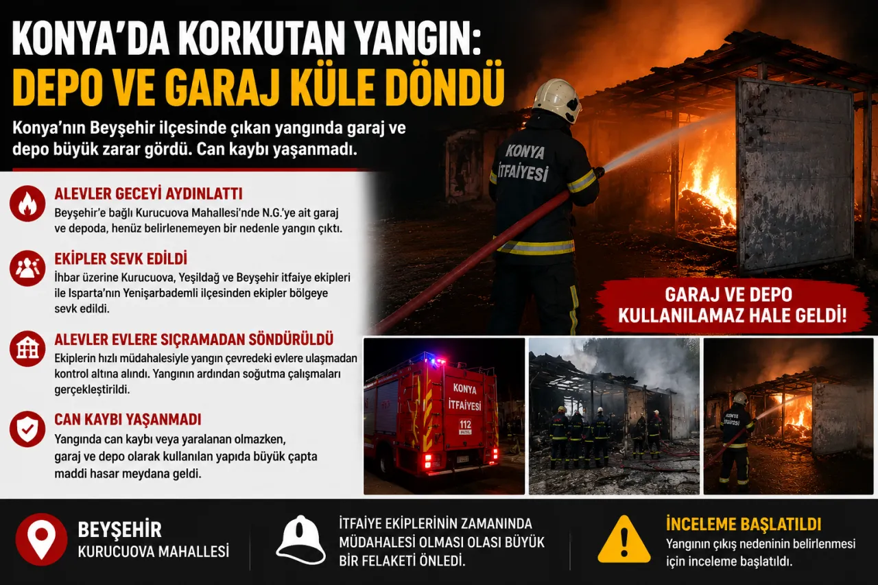 Beyşehir'de Depo ve Garajda Çıkan Yangın Büyük Hasara Yol Açtı