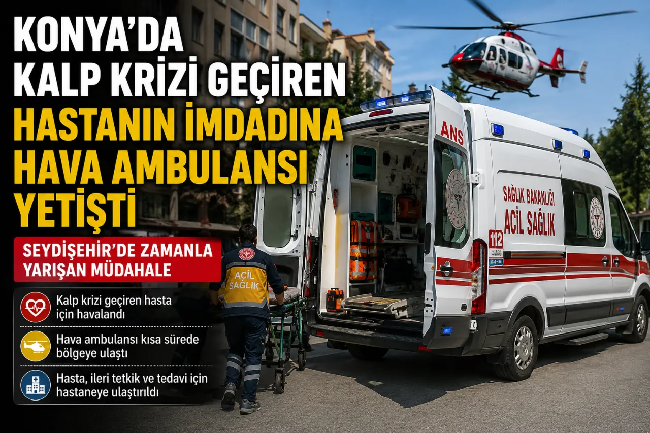 Konya’da Kalp Krizi Geçiren Hasta Hava Ambulansıyla Sevk Edildi
