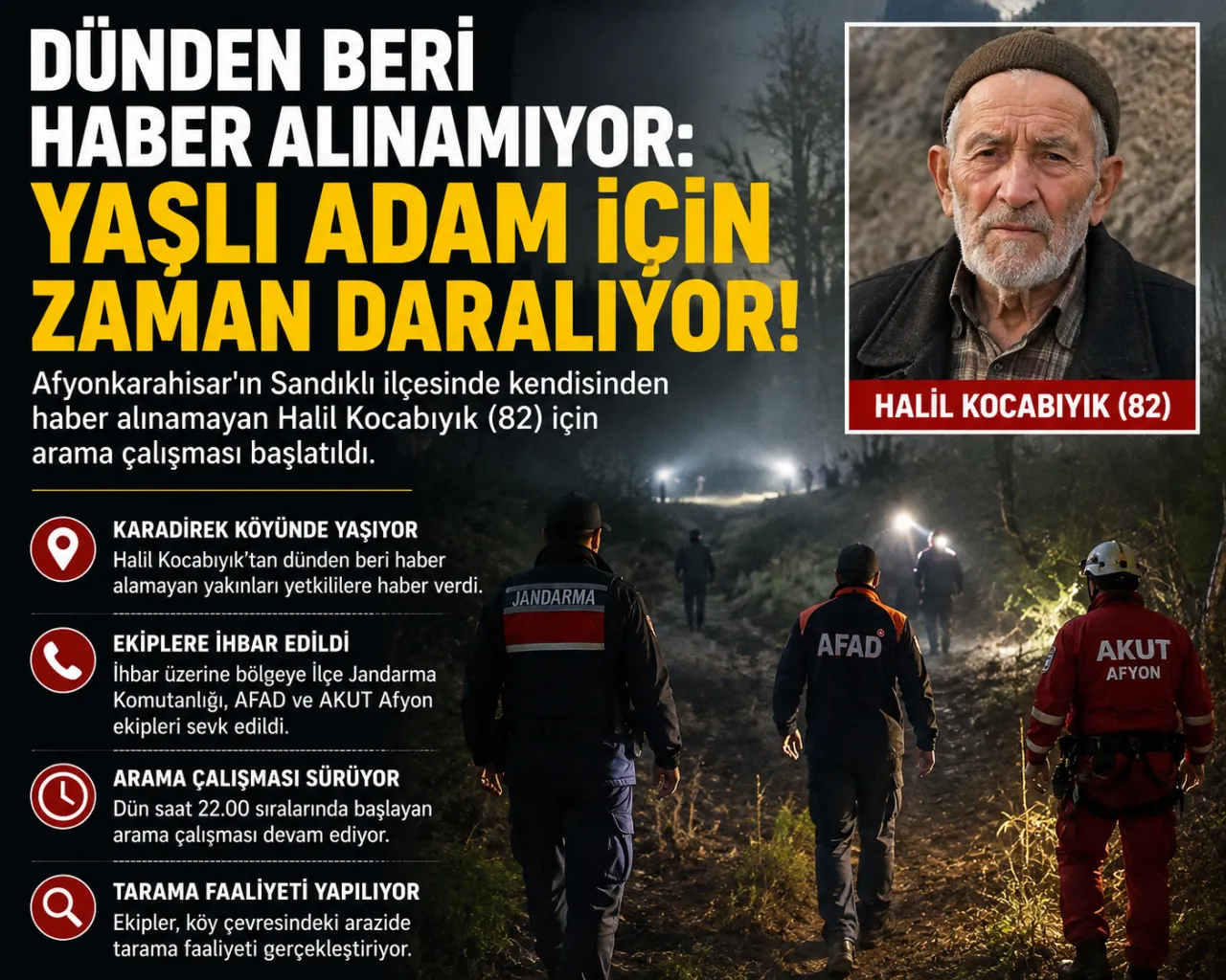 Sandıklı'da Kayıp Alarmı: Halil Kocabıyık İçin Arama Çalışmaları Sürüyor