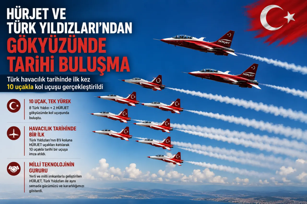 HÜRJET ve Türk Yıldızları'ndan Tarihi Kol Uçuşu