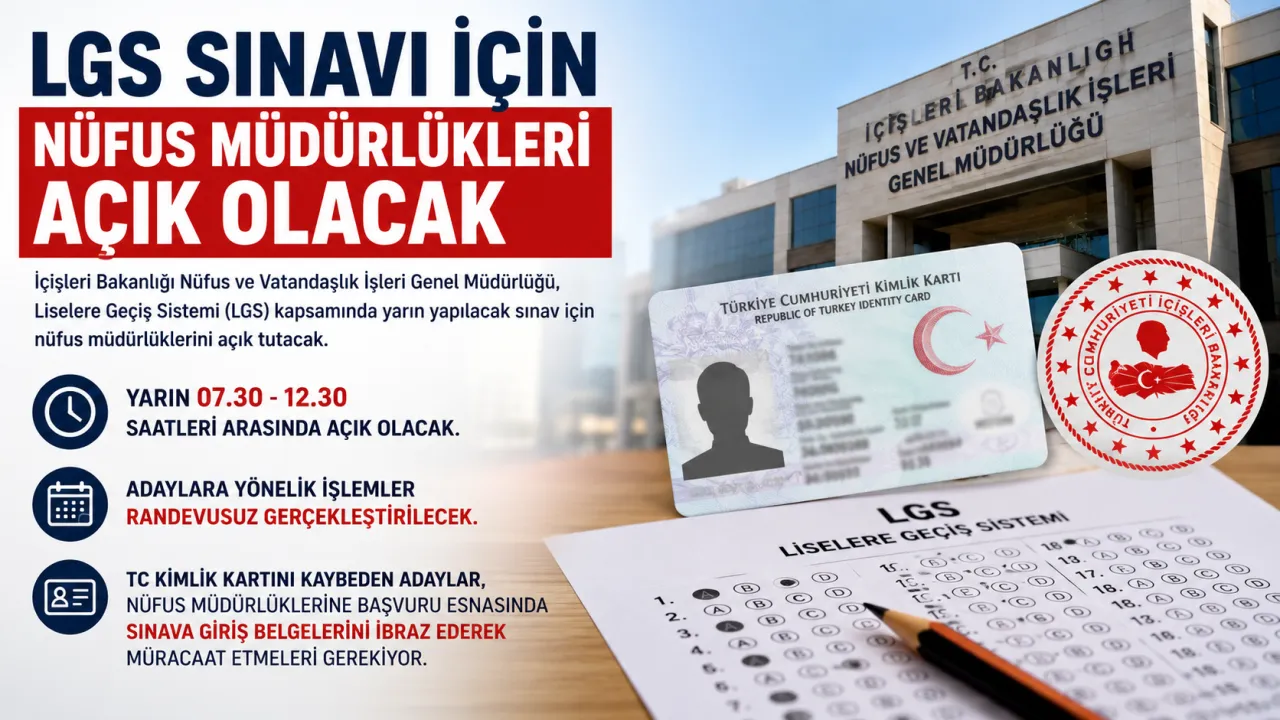 LGS'ye Girecek Öğrenciler Dikkat! Kimliğini Kaybedenler İçin Nüfus Müdürlükleri Açılık Olacak