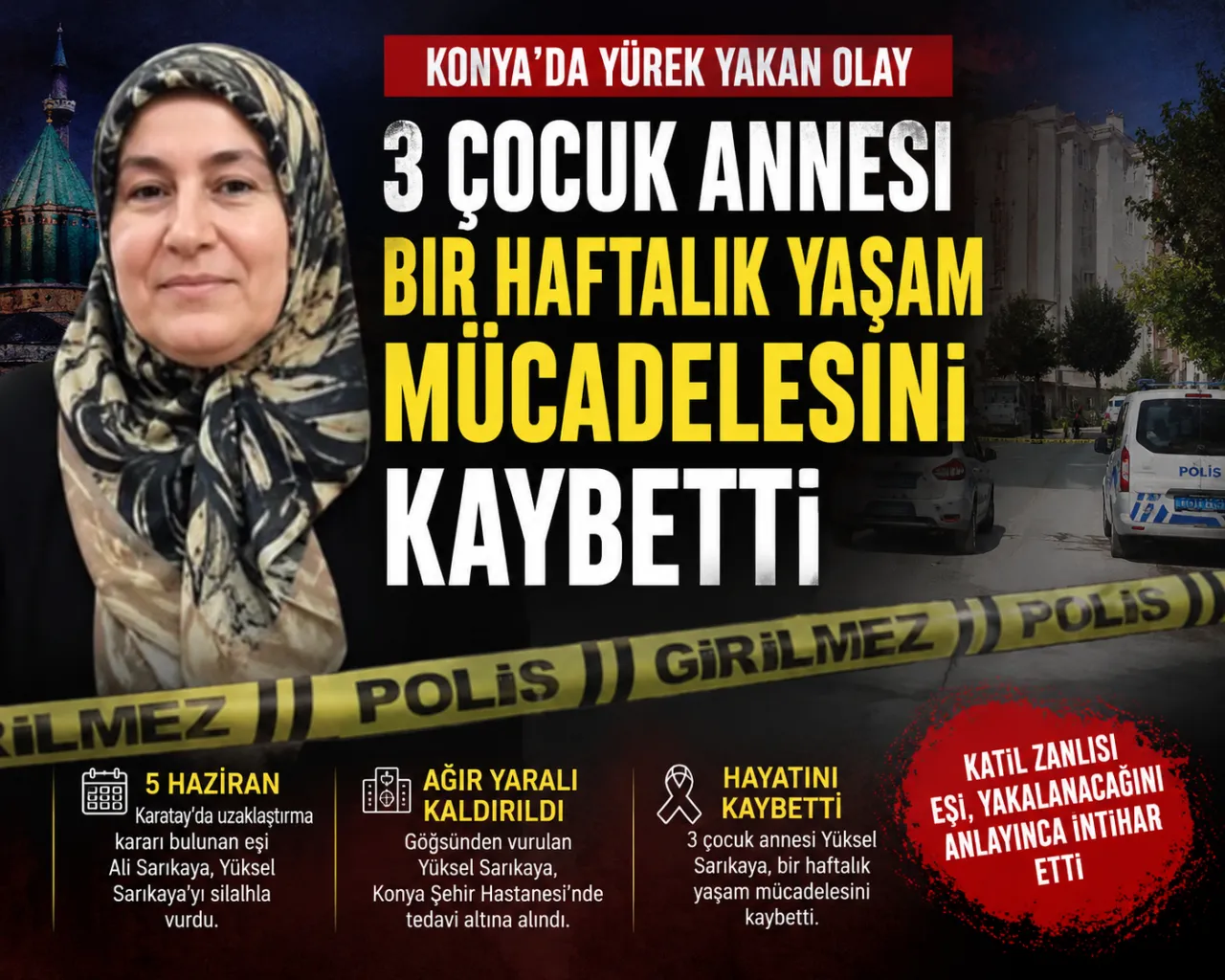 Konya'da Kadın Cinayetinde Acı Son: Bir Haftalık Yaşam Mücadelesini Kaybetti