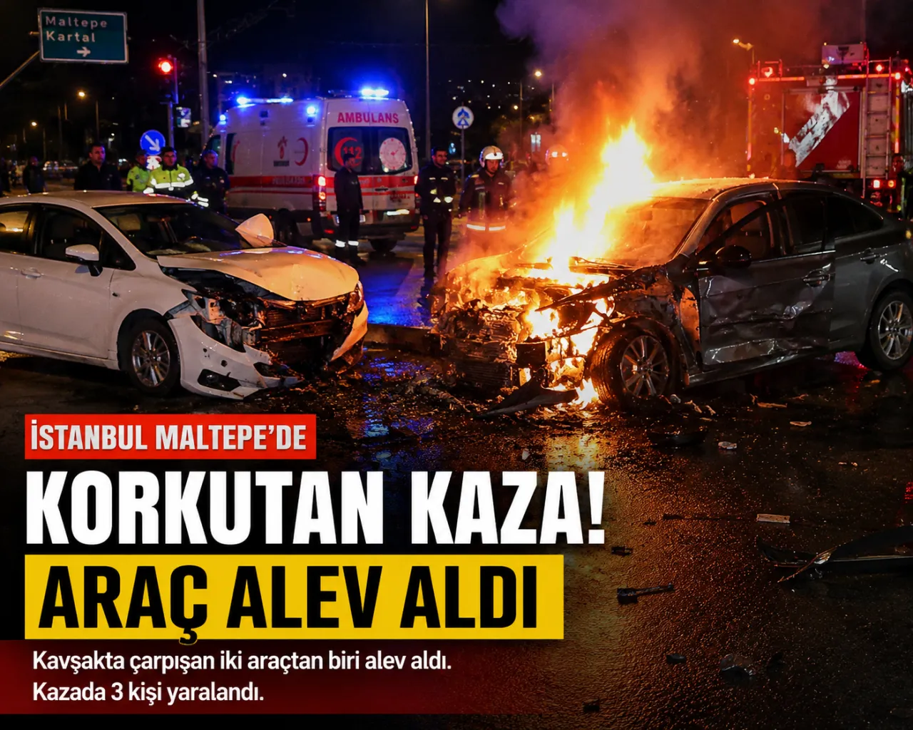 Maltepe'de Feci Kaza: Çarpışan Araçlardan Biri Alev Aldı