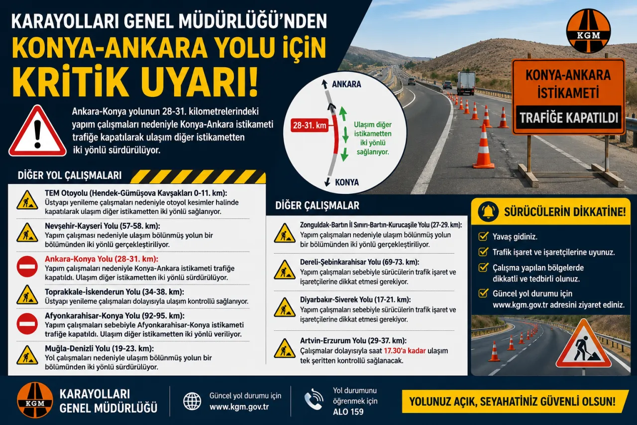 Karayolları Genel Müdürlüğü’nden Kritik Uyarı: Konya-Ankara Yolunda Trafik Düzeni Değişti