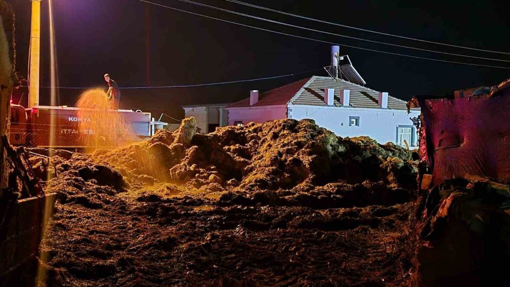 Konya'nın Karapınar ilçesinde çıkan yangında 10 ton saman balyası kül oldu haber fotoğrafı