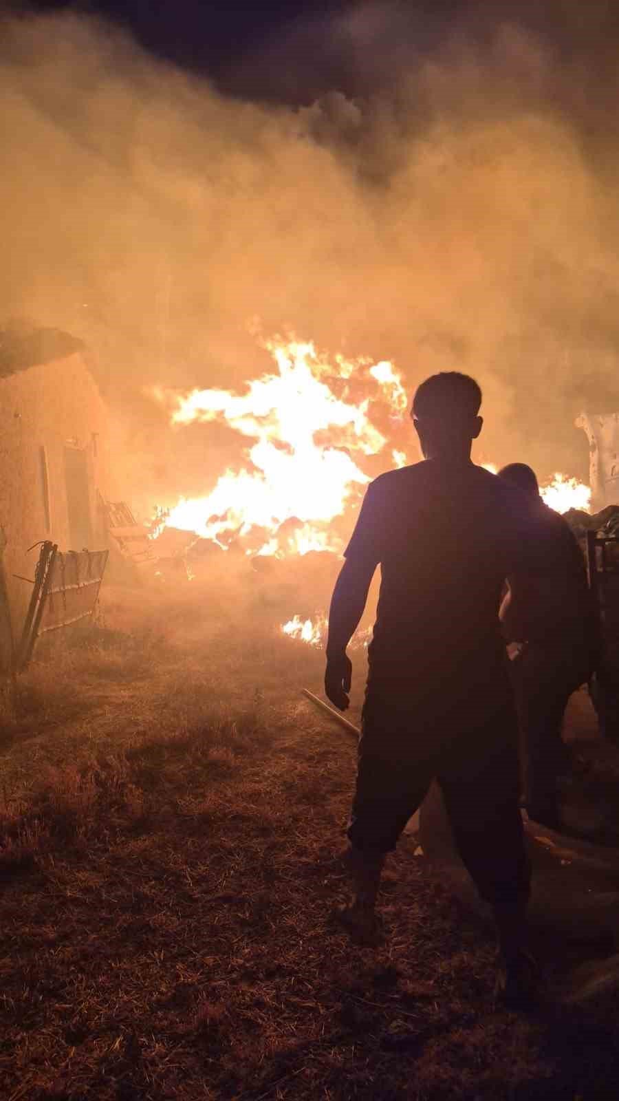 Konya'nın Karapınar ilçesinde çıkan yangında 10 ton saman balyası kül oldu haber fotoğrafı