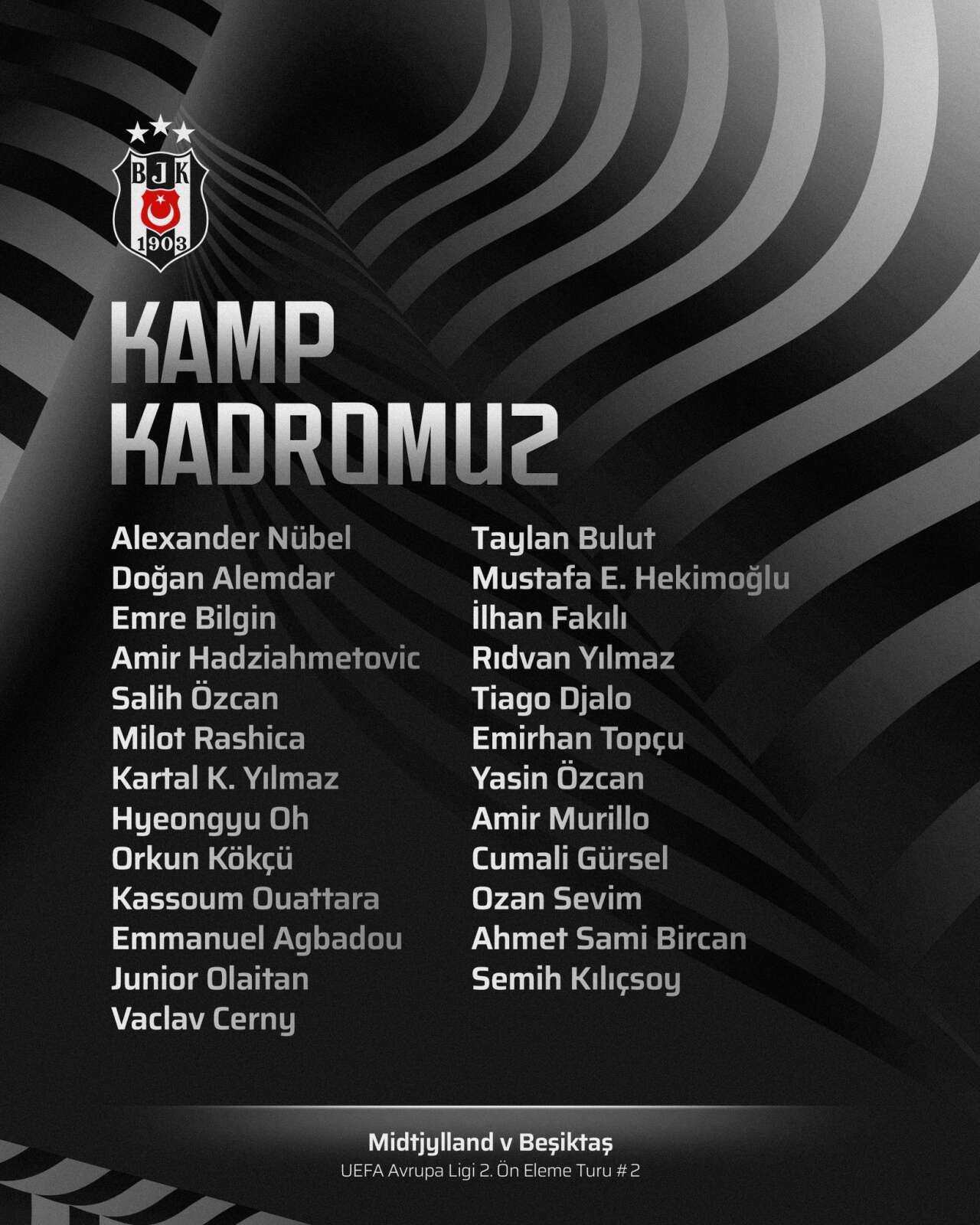 Beşiktaş'ın Midtjylland maçı kamp kadrosu açıklandı haber fotoğrafı