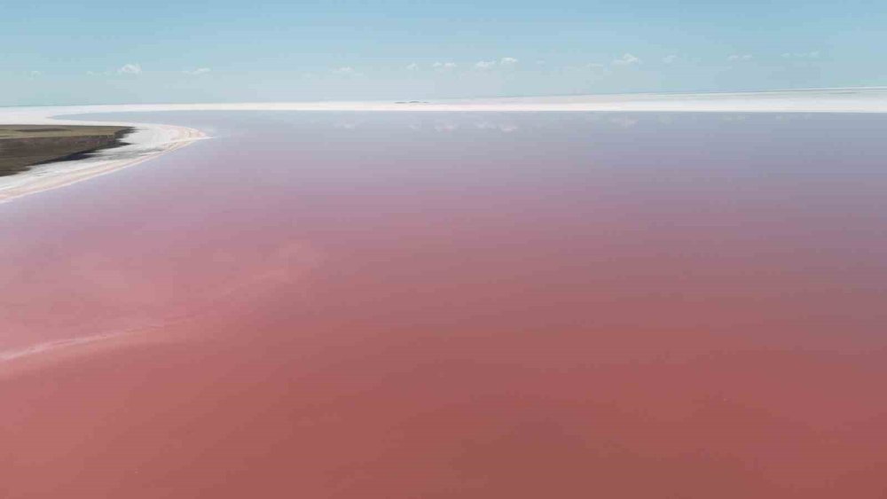 Sıcak havaların etkisiyle Tuz Gölü pembe renge bürünerek renk değiştirdi haber fotoğrafı
