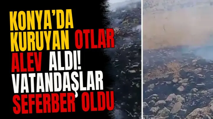 Konya’da kuruyan otlar alev aldı! Vatandaşlar seferber oldu
